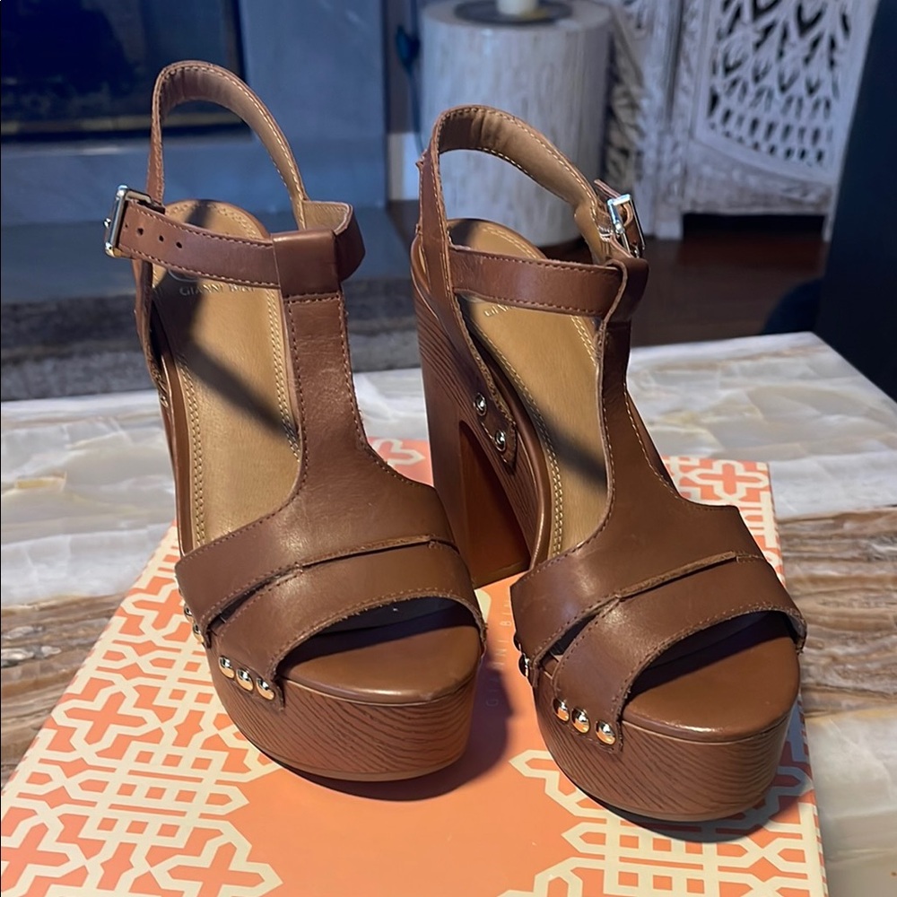 GIANNI BINI Brown Platform Wedge Sandals